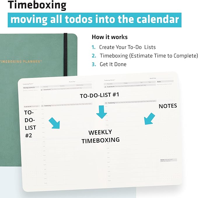 Timeboxing Planner - - Structure to Turn To-Do into DONE | 52-Week Undated Organizer for Students & Busy People | 7×9 Flexible Cover - Green