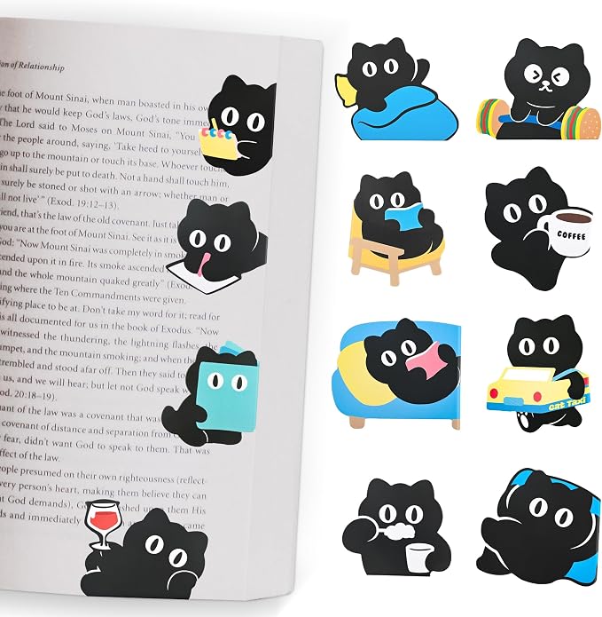 Cat Magnetic Bookmark, Kawaii Fridge Magnets,12PCS Cute Bookmarks, Funny Black Cat Book Marks, Refrigerator Decoative Magnet, Photo Magnets, Book Maker for Women, Mom, Book Lovers, Cat Lover, Bestie