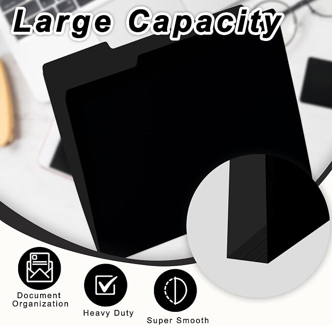 VZCPYTPM 100 Packs Black File Folder,Manilla File Folders Letter Size,1/3-Cut Tabs,8.5x11 File Folders for Office Filing,School Projects and Home,Organizer File Folder