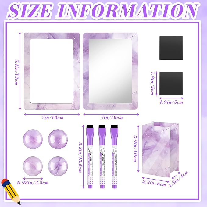 Denylo pro Magnetic Locker Marble Accessories Kit Purple Back to School Essentials Locker Organizer Supplies Include Mirror Whiteboard Pen with Holder Magnet Magnetic Buckle Back to School Essentials