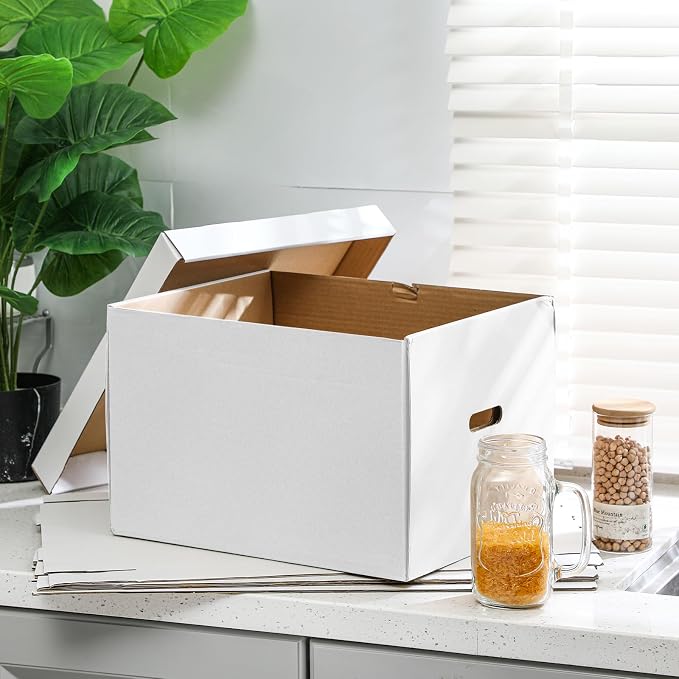 Gilprop 20 Pack File Box Lids, Fits for 15" x 12" x 10" Cardboard Letter or Legal File Moving Boxes Covers for Packing Moving and Storage Supplies, Box Not Include(White)