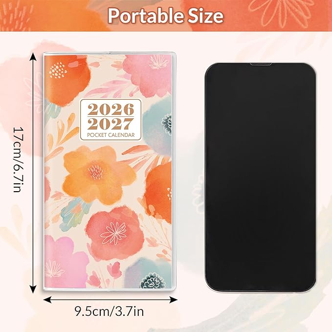 Pocket Calendar 2026-2027, Small Pocket Planner 2026 for Purse - 6.7" x 3.7" - From January 2026 - December 2027, Daily Monthly Agenda with PVC Cover for Planning