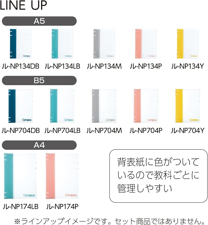 Kokuyo Campus Refillable Notebook, A5 2x2 Slim Ring Binder Notebook with Customizable Title Page, 40 Sheets Capacity. Suitable for 20 Holes Loose Leaf Paper, Yellow (RU-NP134Y)