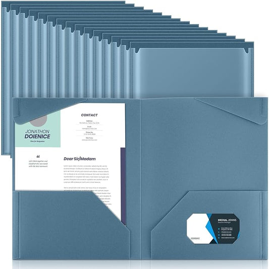 Henoyso 36 Pack Blue Gray Plastic Folders with Clear Front Pockets Heavy Duty File Folders with 2 Pockets and Card Slot for Student Communication School Office Presentation Report