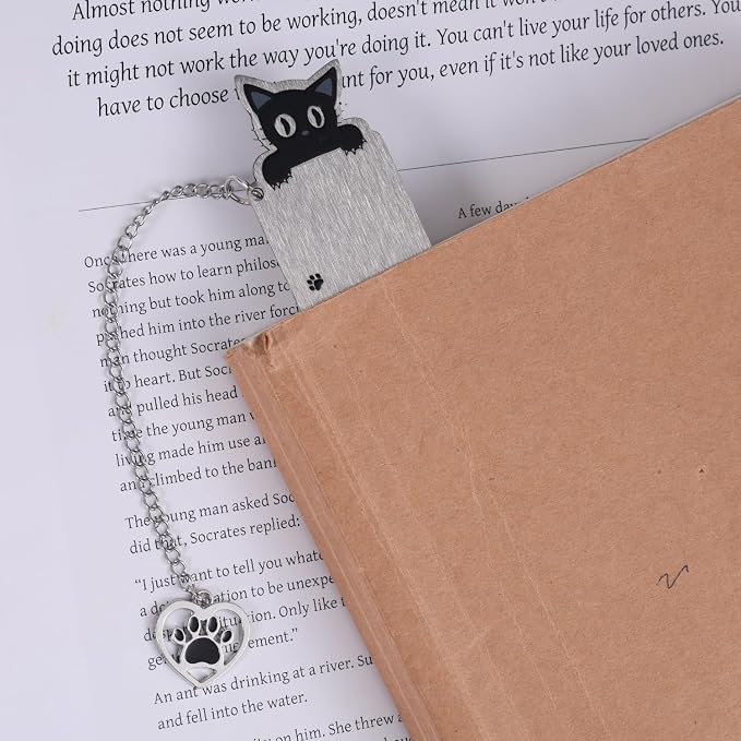 Black Cat Bookmark for Reading Women, Inspirational Funny Cute Metal Book Mark You Pawsed Here Bookish Gifts Reading Marker Accessories for Men Women Book Lovers (Cat Tail)