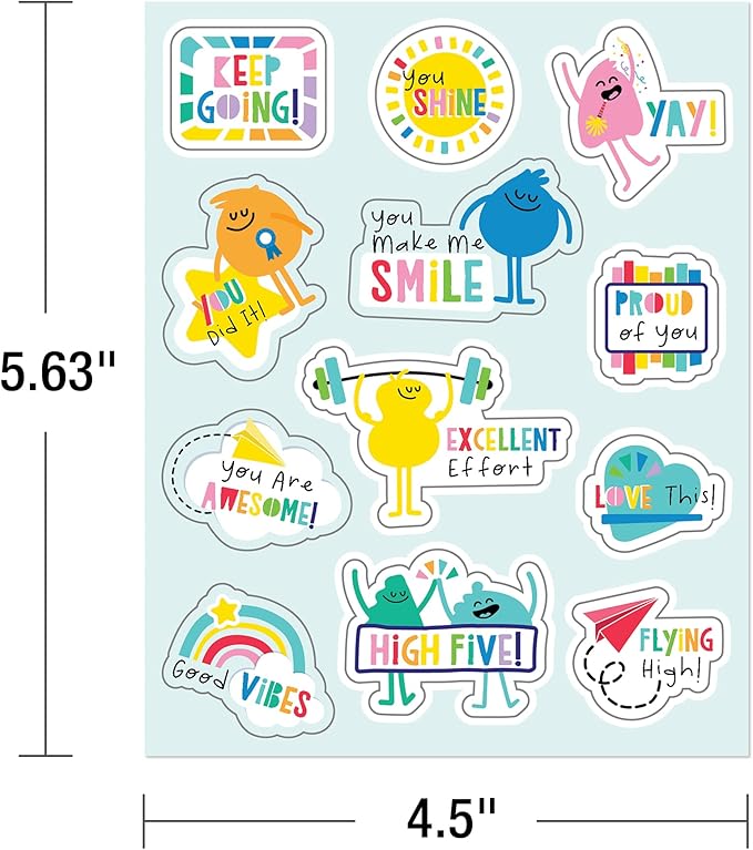 Carson Dellosa Happy Place Stickers - 72pc Good Vibes Cartoon Character Colorful Fun Classroom Teacher Motivational Rewards, Awards, Incentives, Prizes, Good Work