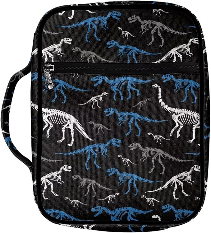 Coldinair Dinosaur Print Bible Cover for Kids Boy,Cool Bible Case Bible Carrier Carrying Organizer Purse Handbag with Zipper Pockets Protective Church Bag with Multi Pocket