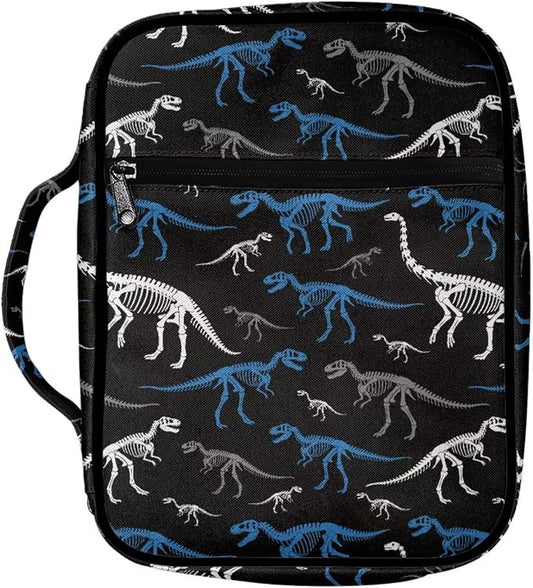 Coldinair Dinosaur Print Bible Cover for Kids Boy,Cool Bible Case Bible Carrier Carrying Organizer Purse Handbag with Zipper Pockets Protective Church Bag with Multi Pocket