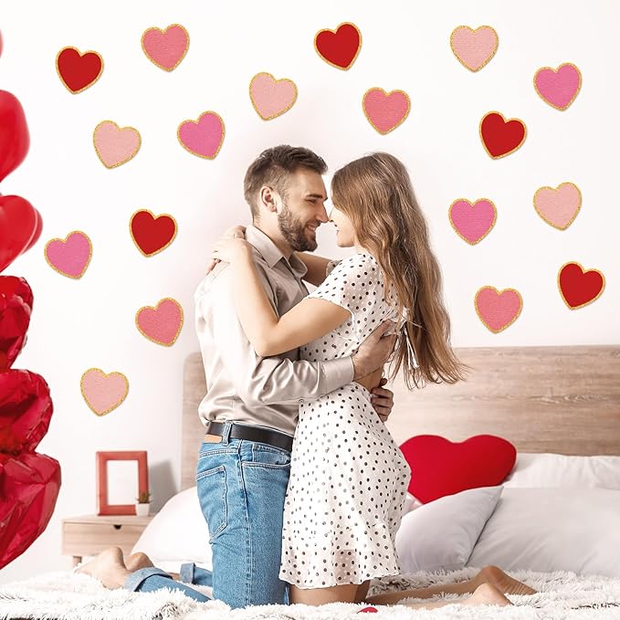 Whaline 48Pcs Large Valentine's Day Cutouts Paper Cutting 5.5inches Red Pink Heart Shaped Cut-Outs with Gold Edge for Wedding Anniversary Valentine Party Supplies DIY Crafts