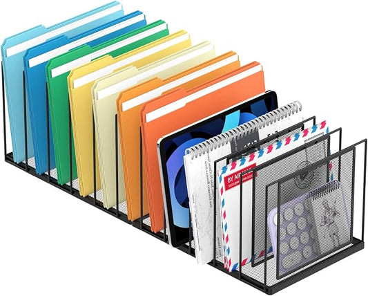 Desk File Organizer, 11 Section Vertical Metal File Organizer for Desk, Desktop File Organizer Stand, Paper Folder Organizer for Office Home Classroom Storage (Black, 11 Section)