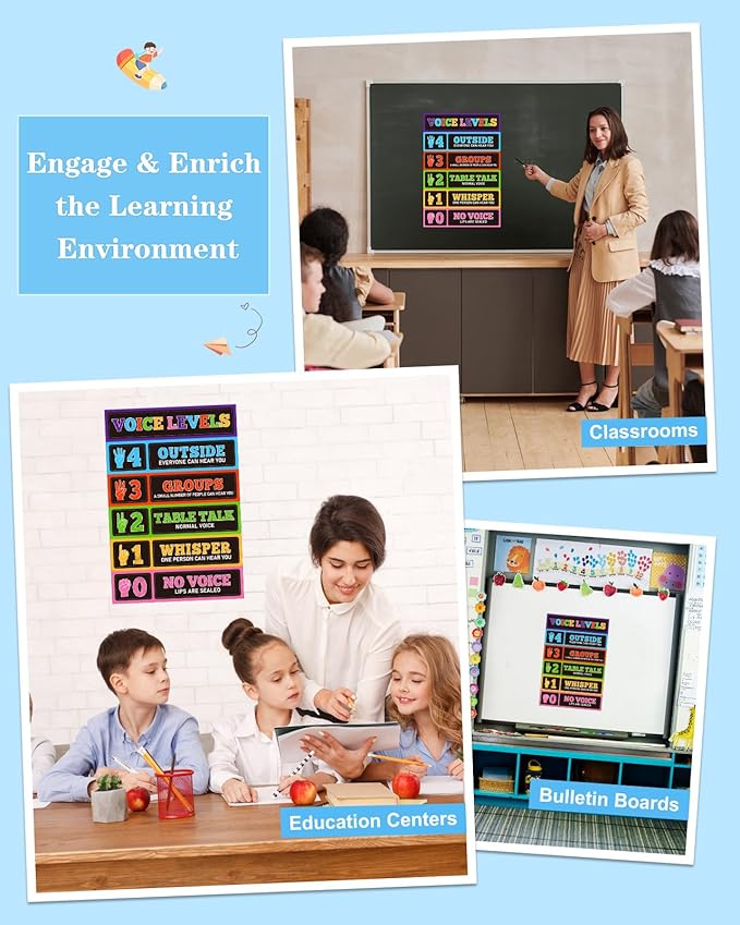 D24TIME Voice Level Chart for Classrooms - Waterproof 11.2''x 16.5'' Classroom Rules Poster Noise Levels Educational Sign Teacher Must Haves for Classroom Elementary Back to School Teachers Supplies