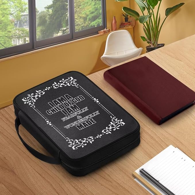 I AM A Child of GOD Black Bible Cover for Women Men,Canvas Bible Book Carrying Cases Church Bag with Handle