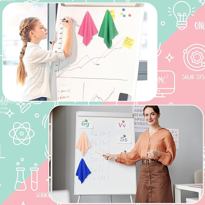 Fanfanwin 6 Pack Magnetic Microfiber Cleaning Cloth, Colorful Whiteboard Dry Erase, Magnetism Whiteboard Eraser for Blackboards Classroom Chalkboards Washable Home Office 10'' x 10''(Murphys Color)