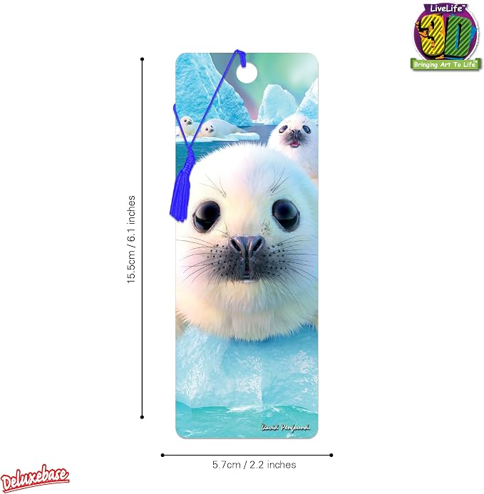 3D LiveLife Bookmark - Seal Pups from Deluxebase. Cute Lenticular Seal Page Marker. Animal Themed Accessories for Book Lovers. Small Gifts for Men, Women, Writers and Teachers.
