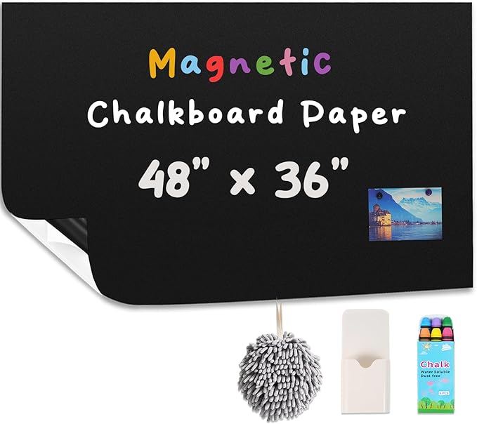 YOUNGJQ Magnetic Chalkboard for Wall 48" x 36" Self Adhesive Blackboard Wallpaper Peel and Stick Chalk Board Wall Decal Roll with Starter Kit