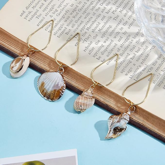 CRASPIRE 9 Styles Sea Shell Paper Clips Bookmark Metal Paperclip with Charms Ocean Seashell Conch Pendants Book Page Markers Journal Clamps for Books Document Note Planner Sort Organizing Office Home