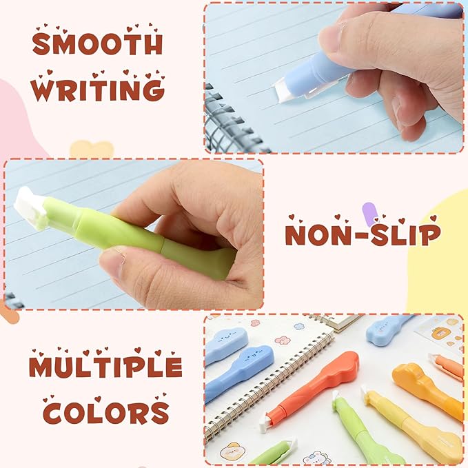 8-Pack Refillable Retractable Correction Tape, Smooth Instant Applicator Pen for Writing, Office & School Supplies, 1/5 Inch x 236 Inch,White Smooth Pull Out Cute Correction Tape for Office Supplies