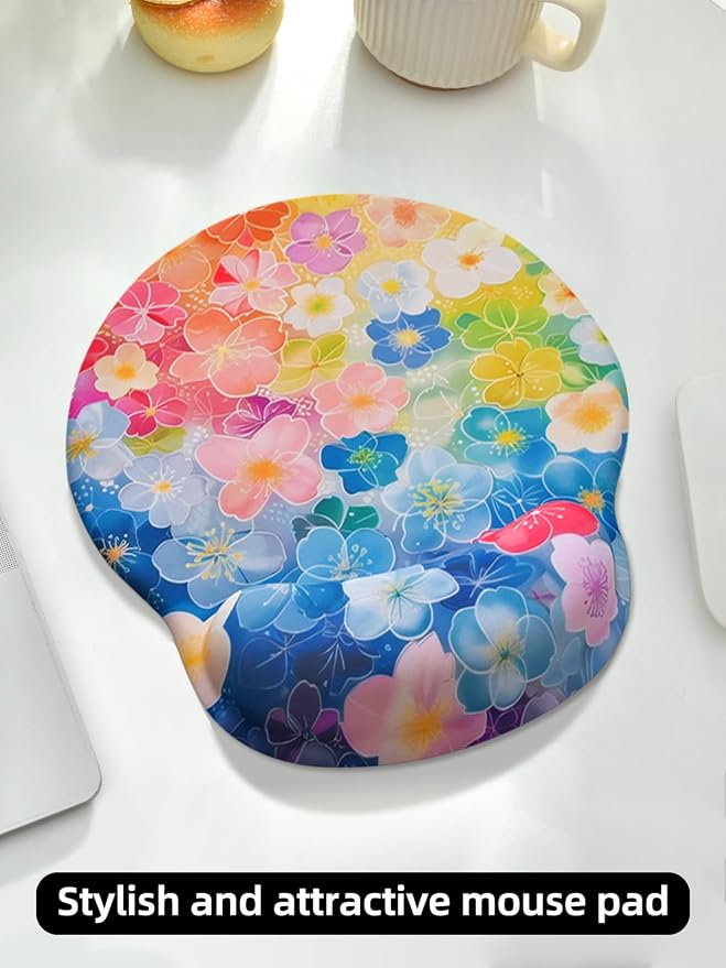 Lily Floral Mouse Pad Wrist Support Wrist Rest, Flower Ergonomic Mouse Pad with Non-Slip Base for Office Gaming Working Computers,Desk Accessories Pain Relief Mouse Mat, Flower Cluster