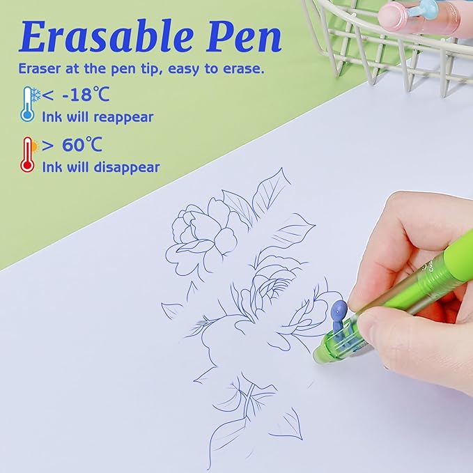 M&G Cute 8 Pcs Erasable Pens, 0.5mm Fine Point Retractable Erasable Gel Blue Ink Pen, Smooth Writing Comfortable Grip Gel Pens with Erasers for Journaling Note-Taking Crossword Puzzles Supplies