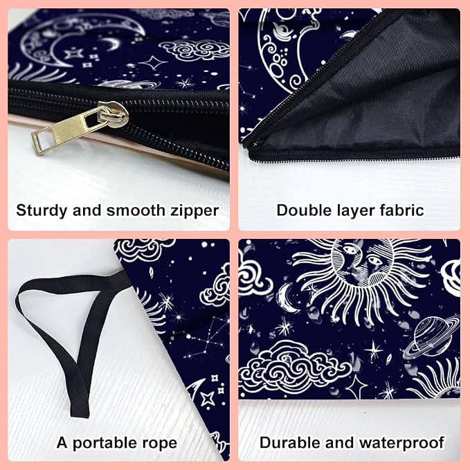 Polyester Book Sleeve Sun Moon Book Cover with Zipper and Front Pocket Birthday Gift for Students Teachers and Books Lovers 13.4inch x 9.45inch 1pc