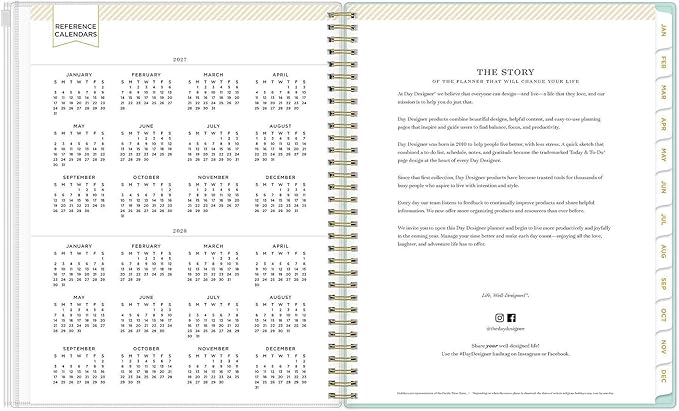 Blue Sky Day Designer 2027 Weekly and Monthly Planner Calendar, January 2027 - December 2027, 8.5" x 11", Flexible Cover With Zip Pouch, Durable Twin Wire Binding, Includes Stickers, Tulip Garden Mint