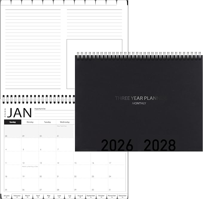LOMENTICS3-Year Calendar Planner, 2023-2025 Monthly Schedule Organizer Flip Calendar Diary with Tabs, Spiral Bound Top, Black, 8.5 x 11 Inches