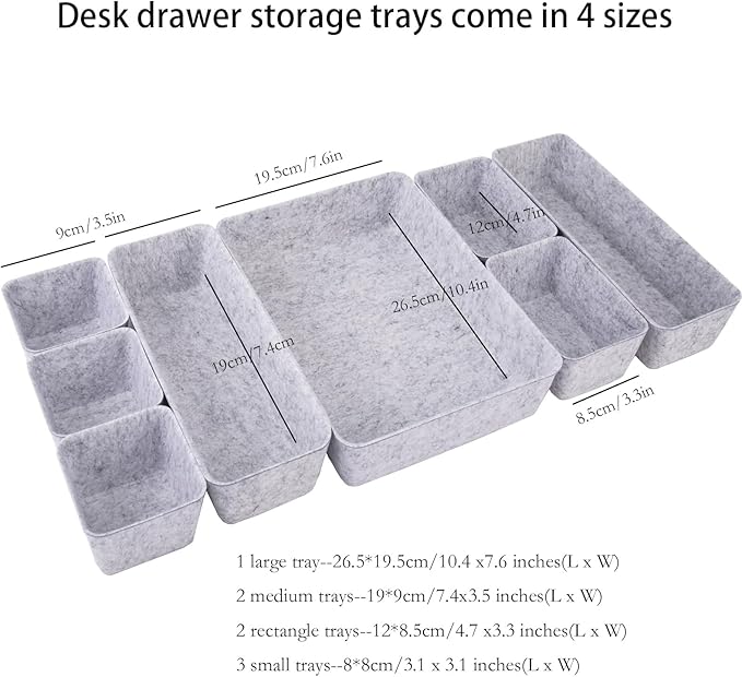 Desk Drawer Organizer Bins, 16pcs Felt Shallow Bathroom Storage Trays, Office Accessories & Workspace Organizers Jewelry & Makeup Boxes Containers(Grey)
