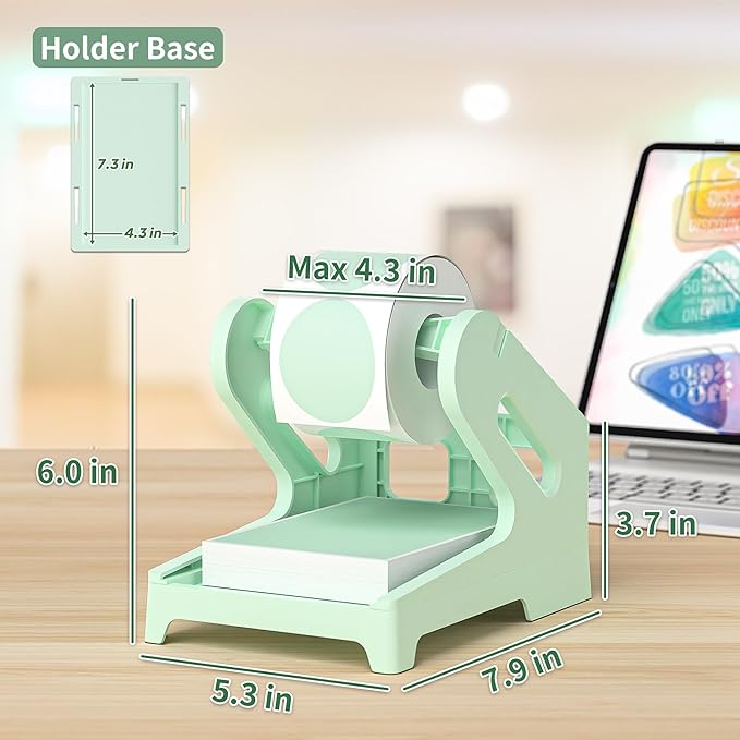 PONNOR Label Holder Thermal Label Holder for Rolls and Fanfold Labels Shipping Label Stand Desktop Printer DIY Accessory Supplies for Home, Office (Fresh Green)