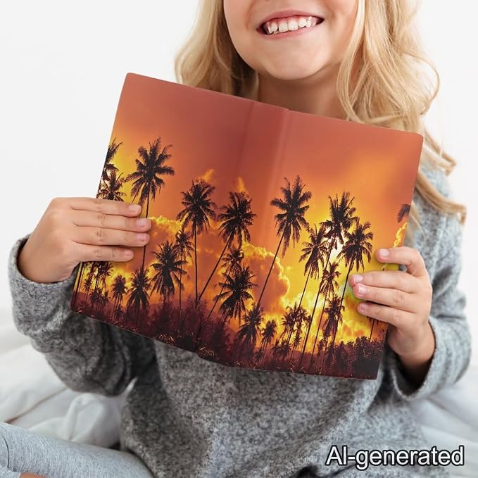 Dreaweet Sunset Palm Tree Book Covers for Book Lovers Book Sleeve Stretchable Book Cover for Hardcover,Paperback Book Sox Book Sleeves 9" X 11" School Book Protector Pouch