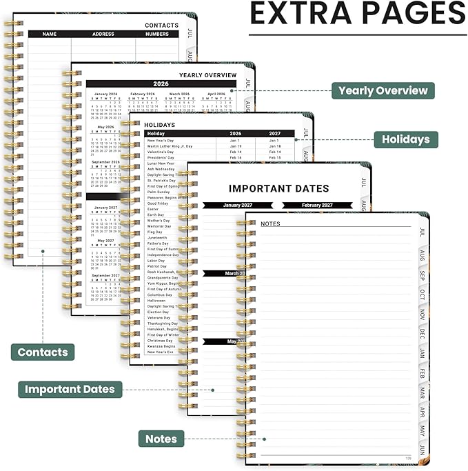 Planner 2026-2027, Monthly and Weekly Academic Planner July 2026 - June 2027, Hardcover Student Teacher Planning Agenda Calendar Book with Tabs, Perfect for Office School Supplies, A5 (6.3" x 8.5") - Crane