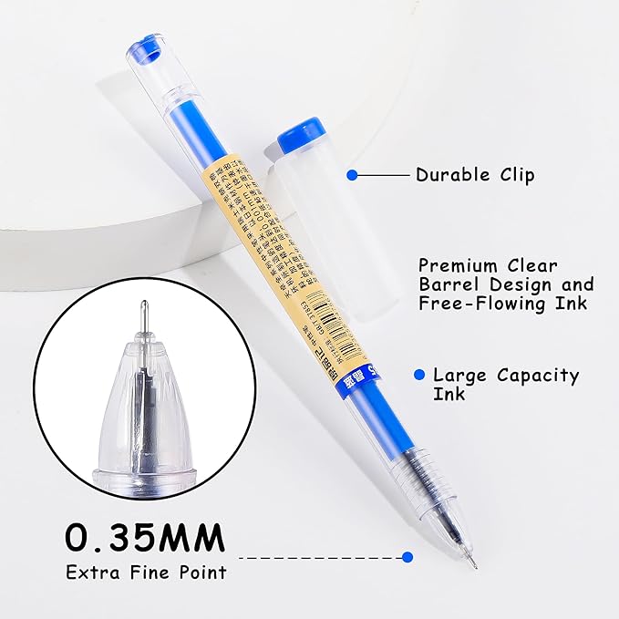 RIANCY 12 Pack Gel Ink Pens (6 Black + 6 Blue), 0.35mm Extra Fine Point Tip, Japanese Style Stationery Quick Dry No Smear No Bleed, Smooth Writing Pen for Journaling Note Taking Office School Supplies