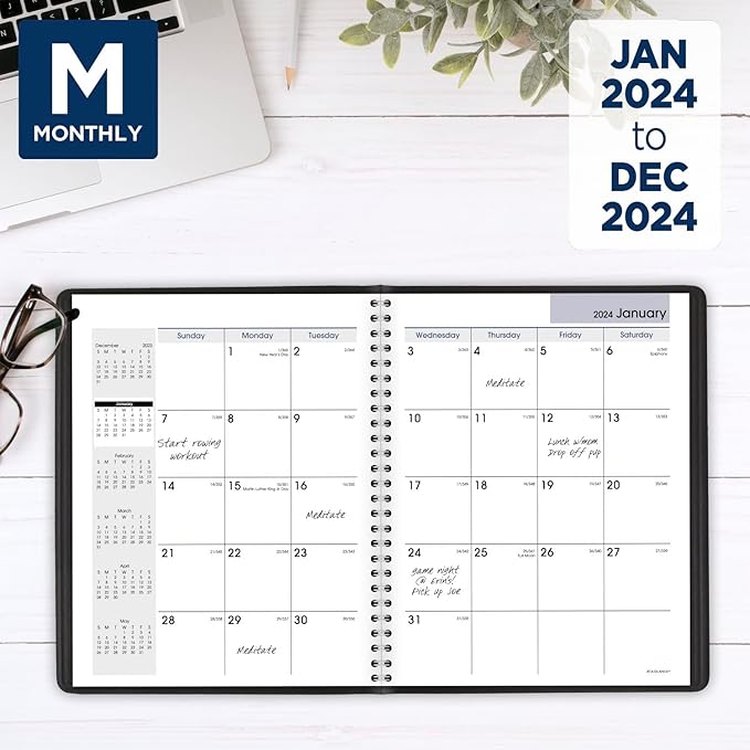 AT-A-GLANCE 2024 Monthly Planner, 7" x 8-3/4", Medium, DayMinder, Black (G4000024)