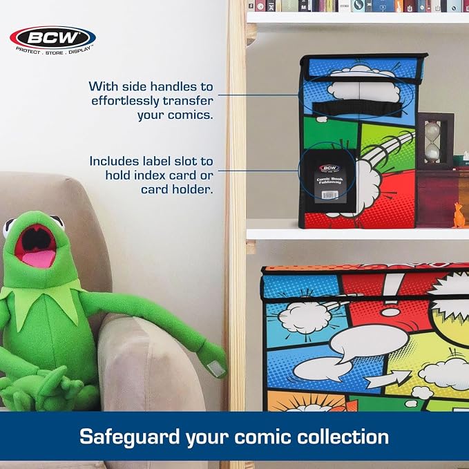 BCW Comic Foldaway | Collapsible Comic Book Storage Tote for 125-150 Comic Books | Foldable Box for Comic Books (4 Pack, Pow!)