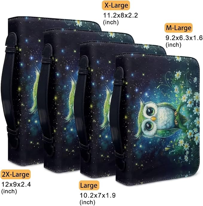 Galaxy Night Owl Bible Cover Bags Floral Pattern with Handle Bible Cover Carrier Carrying Organizer Bag Church Bag for Women Girls-Size M