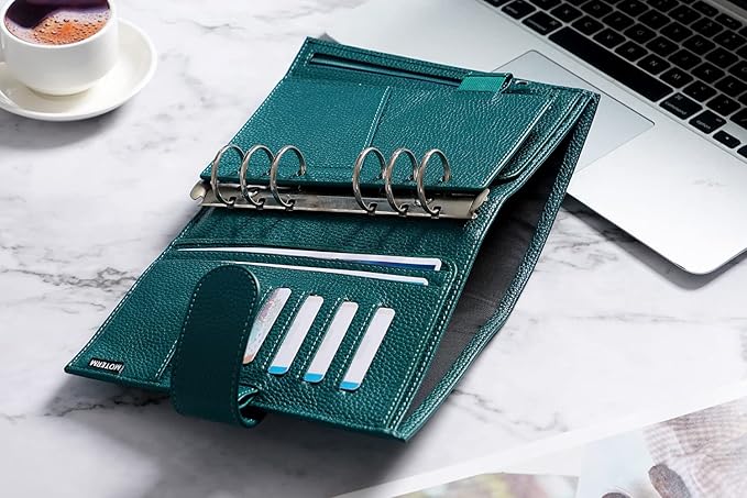Moterm Personal Luxe Rings Planner - Genuine Leather Binder Organizer (30mm Ring, Pebbled-Deep Teal)
