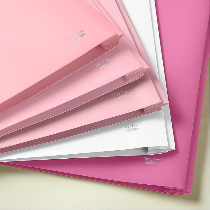 Mr. Pen- Plastic Folders with Pockets and Prongs, 5 Pack, Dusty Rose Colors, File Folders with Fasteners, 2 Pocket Folder