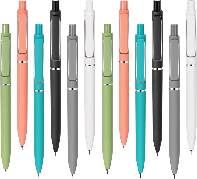 deegtran Retractable Black Ink Pens, Aesthetic Cute Gel Click Pens with No Smear & Bleed Fine Point Ink, Smooth Note Taking Journaling Pens for School Office Gift, 12 Count Pack