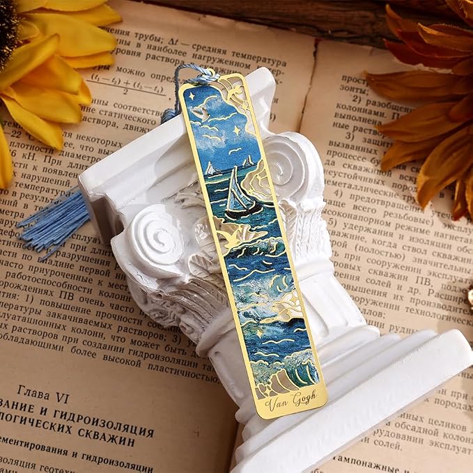 icceemee 12 Pieces of Gold Hollow Bookmarks with Tassels, Featuring Van Gogh and Monet Oil Painting Themes Perfect for Book Lovers, Writers, Readers, Children, Teenagers, Men, Women, and Adults
