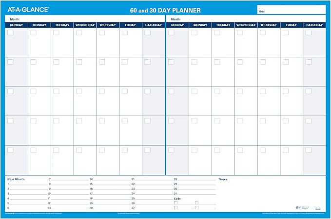 AT-A-GLANCE Wall Planner / Calendar, Undated, Erasable, 30/60-Day, 36 x 24, White/Blue (PM233-28)