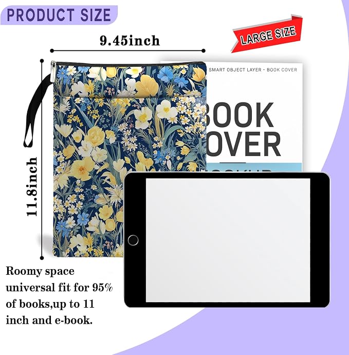 FOURTH WING Book Cover, Wildflower Pattern, Zipper Closure, Waterproof, Front Pocket, Book Lovers Gift for Women, Teacher, Graduation, Christmas