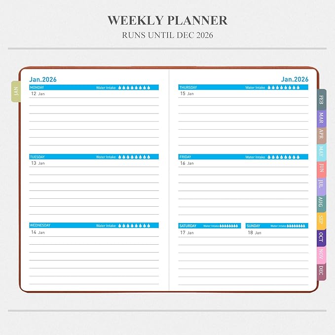 Tiankool Planner 2026, Jan 2026 - Dec 2026 Weekly Monthly Planner with Stickers, Elastic Closure, Inner Pocket, Round Corner, 5.8" x 8.25" - Brown