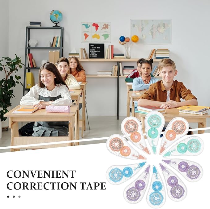 Beavorty Correction Tape Set 10pcs Mini Colorful Adhesive Correction Tapes Large Capacity Practical Stationery for Students School Office Writing Supplies
