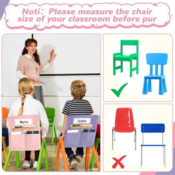 gisgfim 12 Pcs Chair Pockets for Classroom 16.7 x 19.3 Inch s with Name Tag Chairback 3 Pockets Chairs Seat Back Organizer for Elementary School Daycare Home Supply (Pastel Pink)