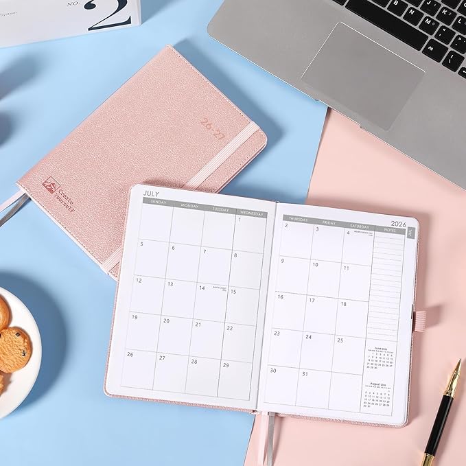2026-2027 Planner - Academic Planner 2026-2027 Weekly Monthly Planner, July 2026 - June 2027, 5.7'' x 8.4'', Thick Paper, Leather Cover, Pen Holder, Back Pocket, Perfect Daily Organizer - Rose Gold