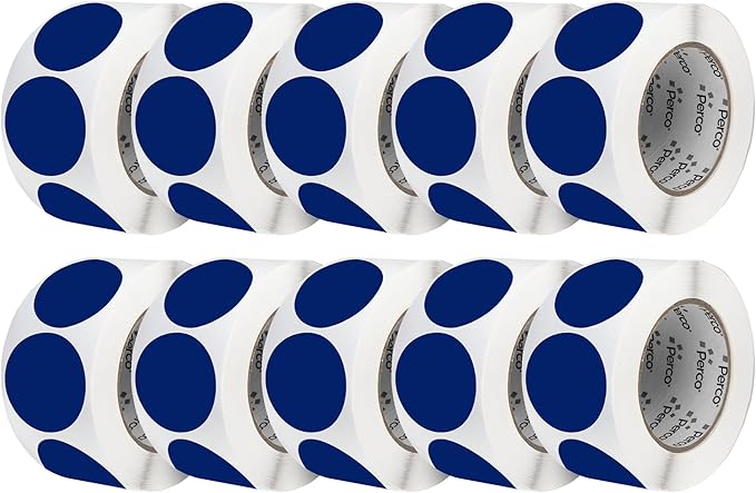 Perco Dark Blue 3-Inch Perforated Circle Dot Sticker Labels — 10 Rolls, 5,000 Round Stickers — with Permanent Adhesive for Moving Boxes, Sale Signage, Displays, Status Messaging—Made in USA