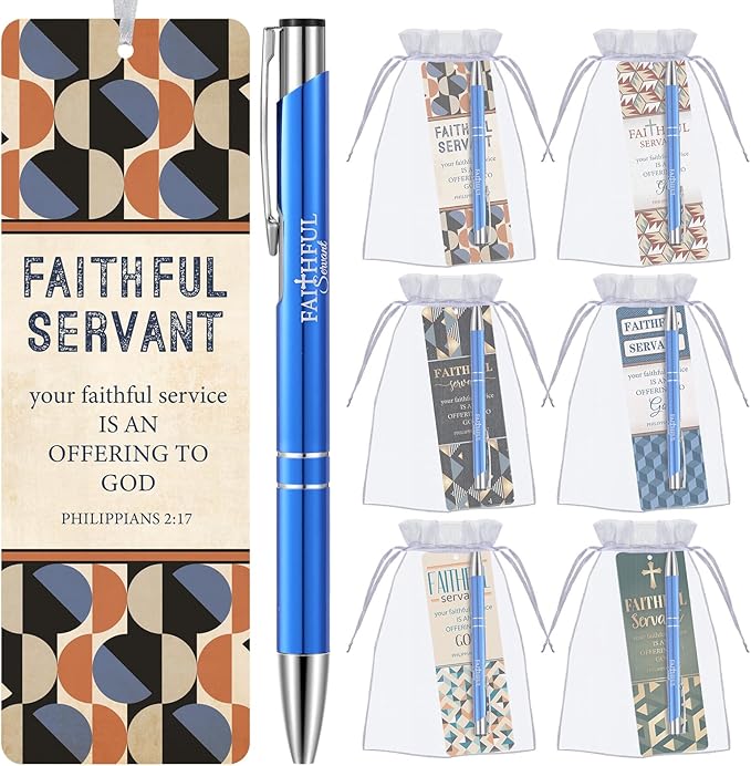 Dispowreath 36 Pcs/18 Sets Faithful Servant Gifts Pen with Bookmark 18 Faithful Servant Pen, 18 Philippians 2: 17 Bookmarks Father's Day Appreciation Gift for Pastors Church Leaders Volunteers Prizes