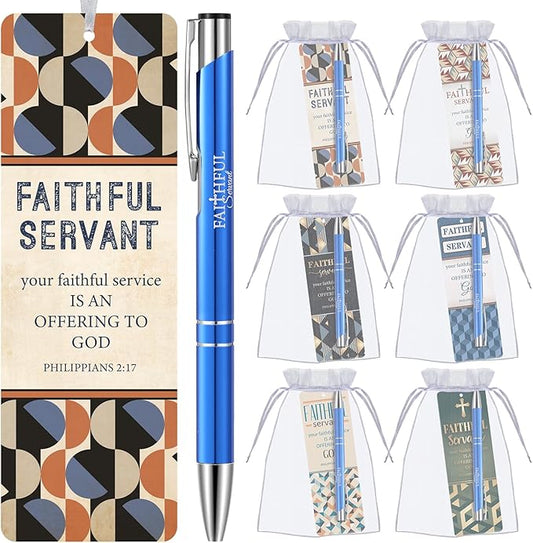 Dispowreath 36 Pcs/18 Sets Faithful Servant Gifts Pen with Bookmark 18 Faithful Servant Pen, 18 Philippians 2: 17 Bookmarks Father's Day Appreciation Gift for Pastors Church Leaders Volunteers Prizes