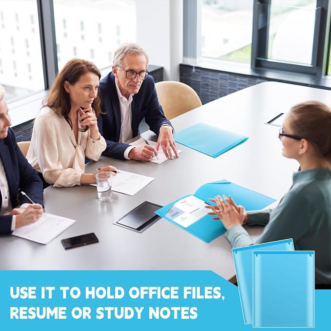 Henoyso 36 Pack Light Blue Plastic Folders with Clear Front Pockets Heavy Duty File Folders with 2 Pockets and Card Slot for Student Communication School Office Presentation Report