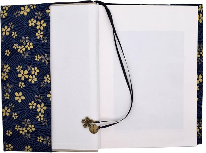 BLBMH A5 Book Cover for Paperbacks | Non-Stretch Fabric Notebook Cover Protector Fit for 5.5x8.3 inch Journal Bible Hardcover Softcover Novels Small Gift for Women - Blue Sakura