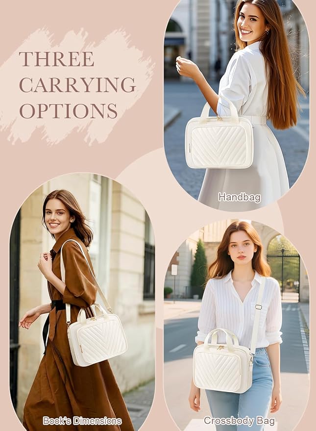 Bible Cover Case for Women, Large Bible Bag with Study Supplies & Shoulder Strap, White Travel Bible Case for Girls, Book Carrying Case with Tabs Ideal Christian Gifts for Women Friends